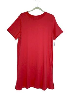 Old Navy Cotton Bright Coral Vintage Casual Relaxed Crew-Neck T-Shirt Dress L